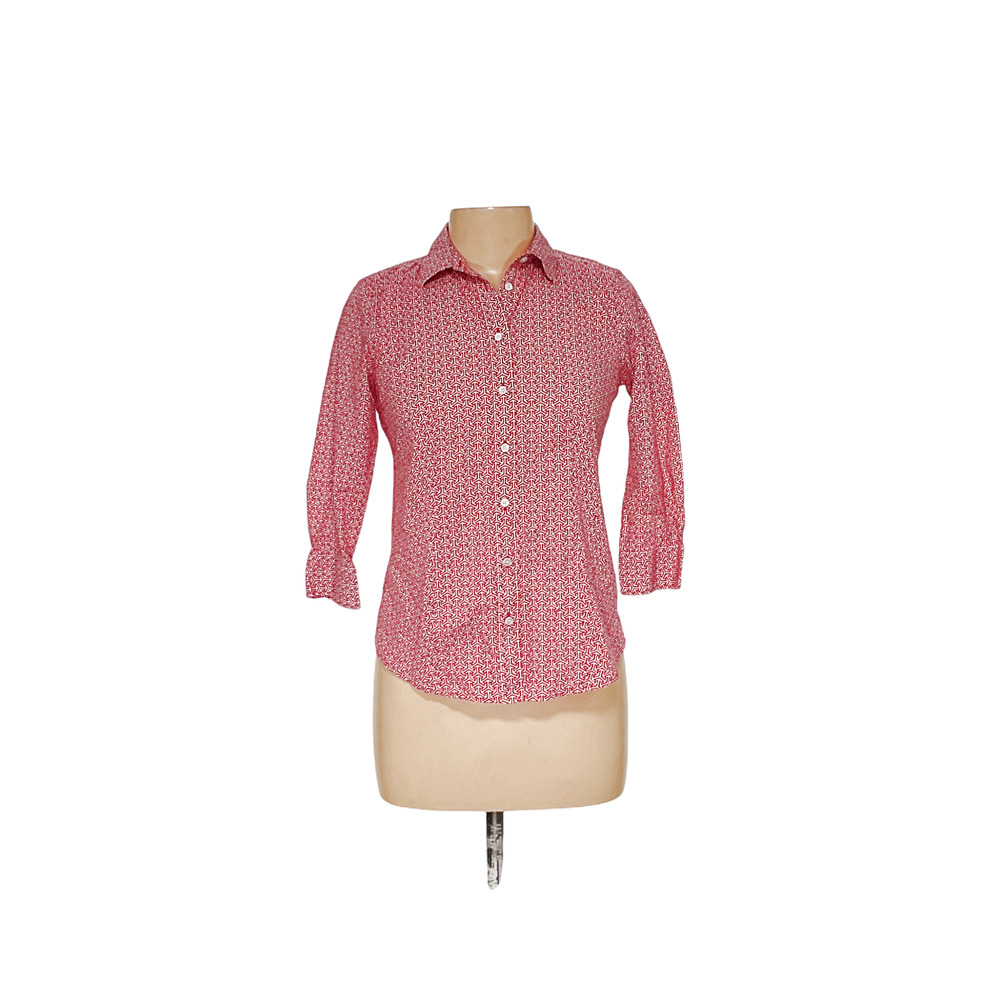 Talbots Red Graphic Print Button-Up Top - image 1